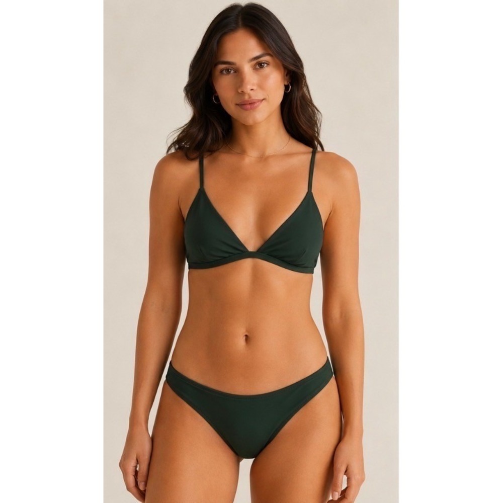 Quince Bikini Top Womens Size S Pine Green V-Neck Bralette Adjustable forest